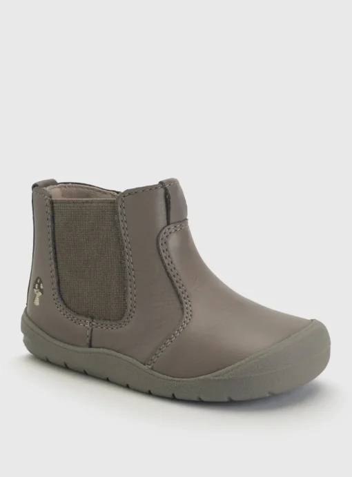 START-RITE First Chelsea Taupe/Mushroom Leather Zip Up Boots 4 Infant
