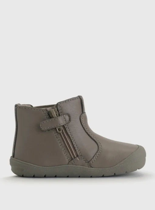 START-RITE First Chelsea Taupe/Mushroom Leather Zip Up Boots 4 Infant