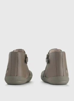 START-RITE First Chelsea Taupe/Mushroom Leather Zip Up Boots 4 Infant