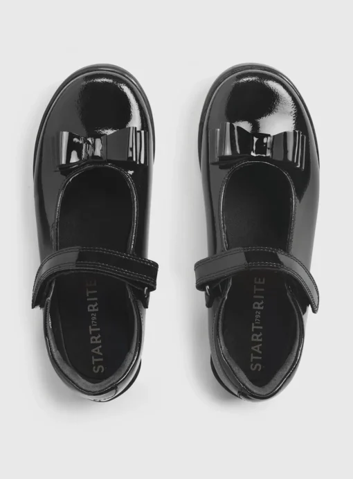 START-RITE Flourish Bow Black Patent Leather Mary Jane School Shoes 13 Infant