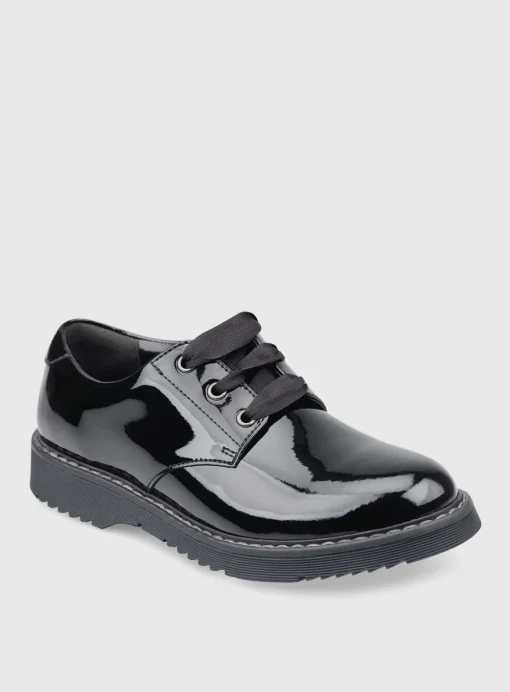 START-RITE Impact Black Patent Leather Lace Up School Shoes 2.5