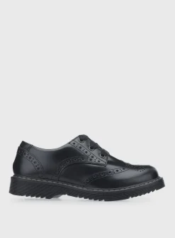 START-RITE Impulsive Brogue Black Leather Lave Up School Shoes 2.5