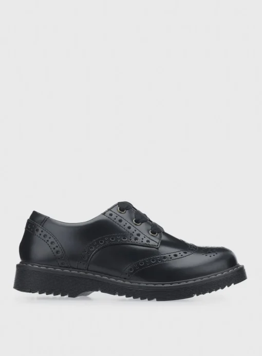 START-RITE Impulsive Brogue Black Leather Lave Up School Shoes 2.5