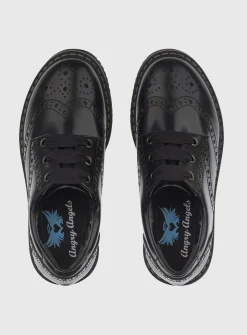 START-RITE Impulsive Brogue Black Leather Lave Up School Shoes 2.5