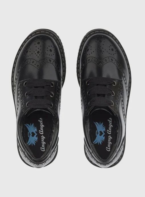 START-RITE Impulsive Brogue Black Leather Lave Up School Shoes 2.5