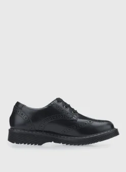 START-RITE Impulsive Brogue Black Leather Lave Up School Shoes 2.5