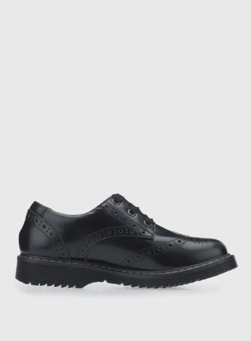 START-RITE Impulsive Brogue Black Leather Lave Up School Shoes 2.5