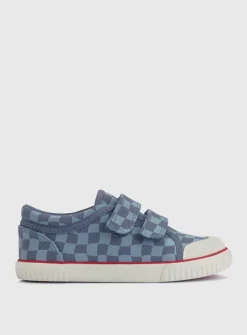 START-RITE Kicks Blue Check Double Strap Canvas Shoes 12.5 Infant
