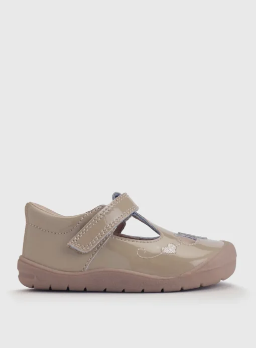 START-RITE Party Taupe Patent Leather T Bar First Steps Shoes 3.5 Infant
