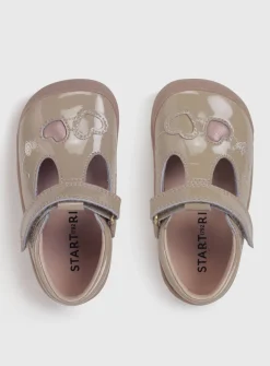 START-RITE Party Taupe Patent Leather T Bar First Steps Shoes 3.5 Infant
