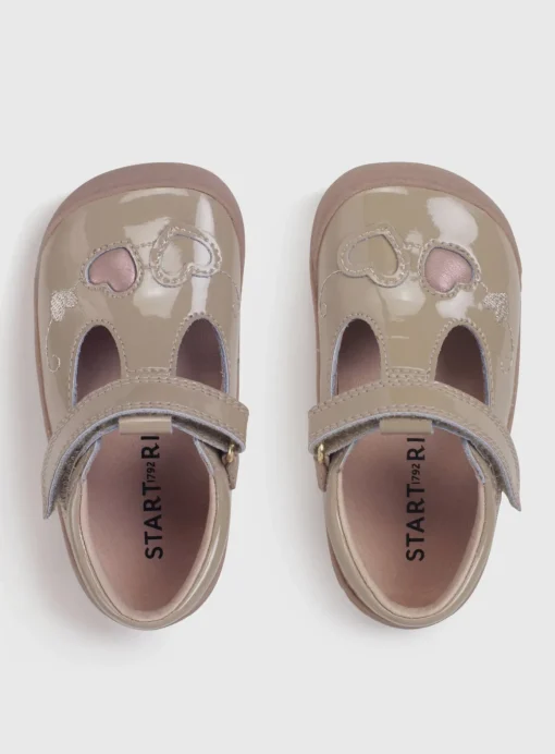 START-RITE Party Taupe Patent Leather T Bar First Steps Shoes 3.5 Infant