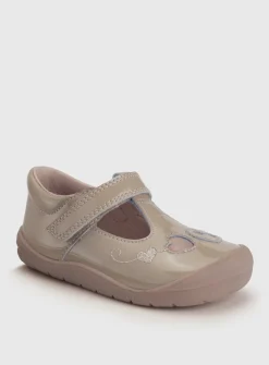 START-RITE Party Taupe Patent Leather T Bar First Steps Shoes 3.5 Infant