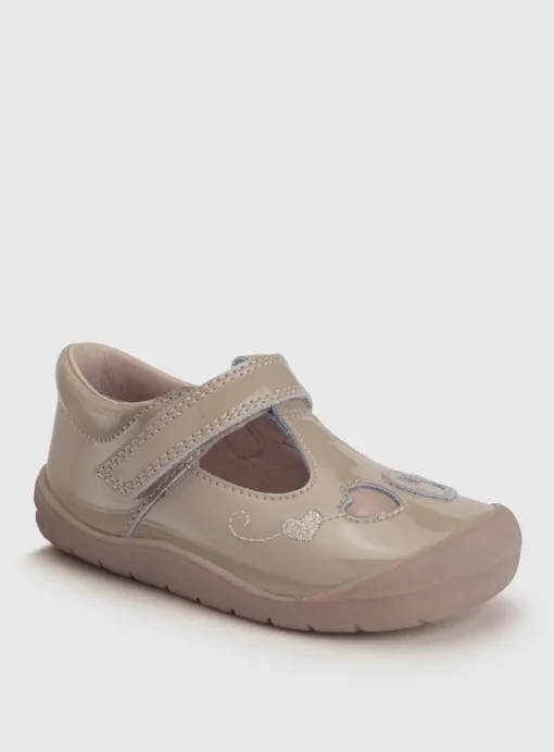 START-RITE Party Taupe Patent Leather T Bar First Steps Shoes 3.5 Infant