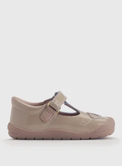 START-RITE Party Taupe Patent Leather T Bar First Steps Shoes 3.5 Infant
