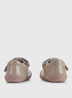 START-RITE Party Taupe Patent Leather T Bar First Steps Shoes 3.5 Infant
