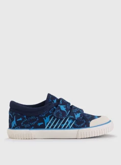 START-RITE Raptor Navy Dinosaur Print Double Strap Canvas Shoes 12.5 Infant