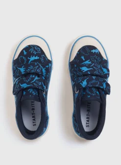 START-RITE Raptor Navy Dinosaur Print Double Strap Canvas Shoes 12.5 Infant
