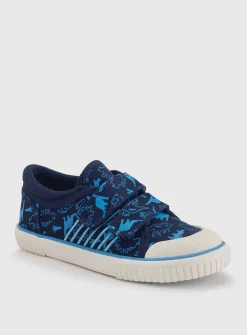 START-RITE Raptor Navy Dinosaur Print Double Strap Canvas Shoes 12.5 Infant