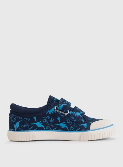 START-RITE Raptor Navy Dinosaur Print Double Strap Canvas Shoes 12.5 Infant