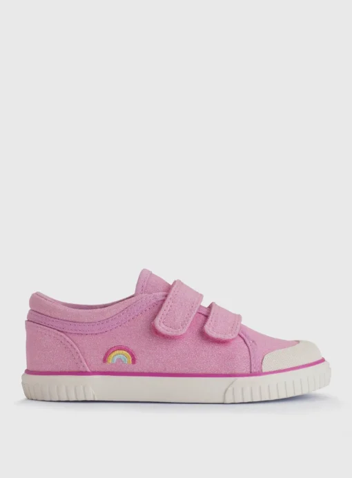 START-RITE Sandy Beach Pink Glitter Double Strap Canvas Shoes 2.5