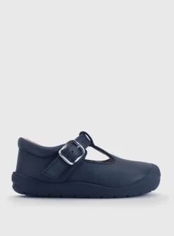 START-RITE Travel Navy Soft Leather T Bar First Steps Shoes 4.5 Infant