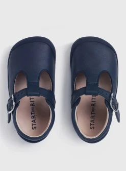 START-RITE Travel Navy Soft Leather T Bar First Steps Shoes 4.5 Infant