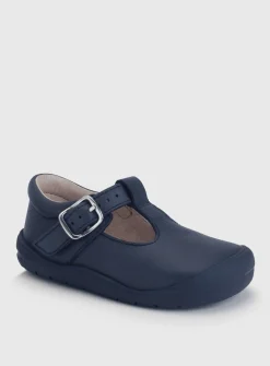 START-RITE Travel Navy Soft Leather T Bar First Steps Shoes 4.5 Infant