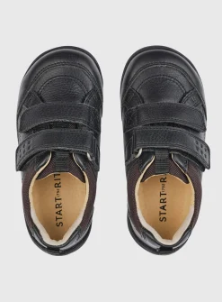 START-RITE Zig Zag Leather Rip Tape Black Leather School Shoes 8.5 Infant