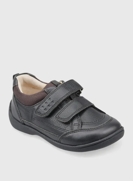 START-RITE Zig Zag Leather Rip Tape Black Leather School Shoes 8.5 Infant