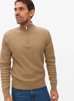 Stone Half Zip Ribbed Jumper M