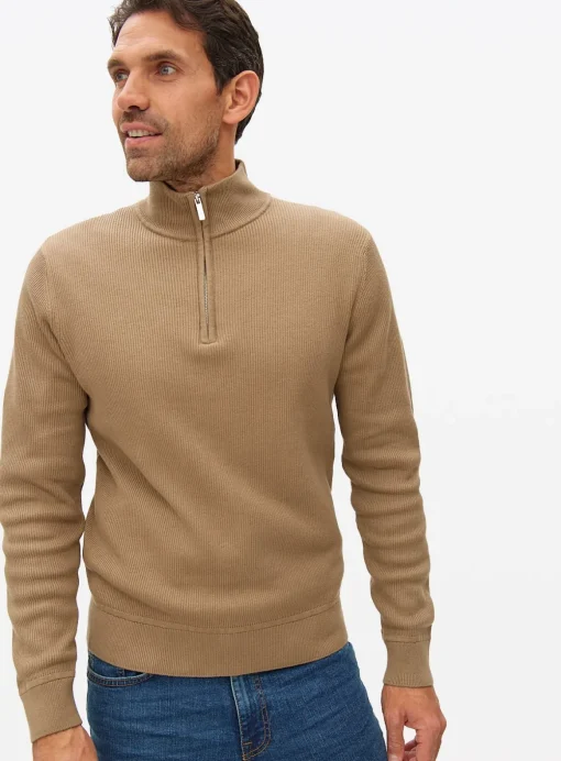 Stone Half Zip Ribbed Jumper M