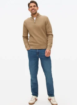 Stone Half Zip Ribbed Jumper M