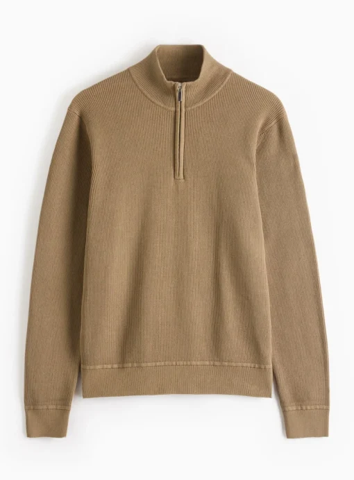 Stone Half Zip Ribbed Jumper M