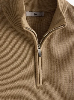 Stone Half Zip Ribbed Jumper M
