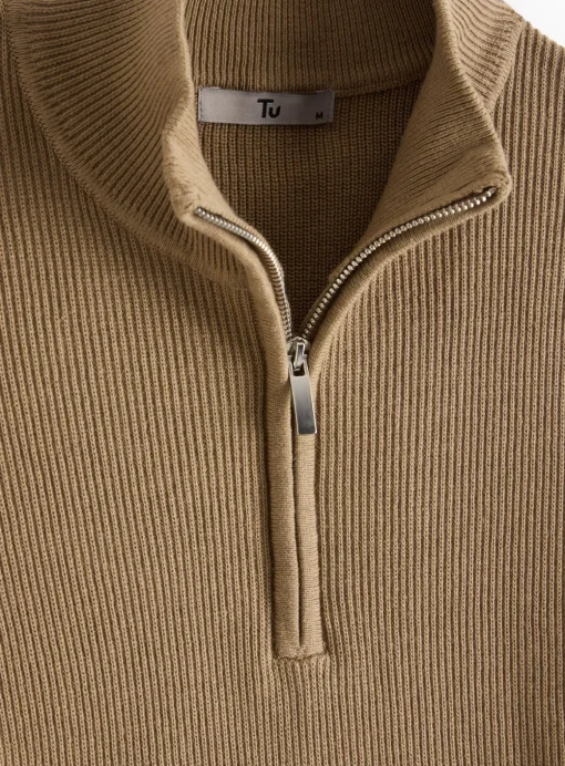 Stone Half Zip Ribbed Jumper M