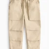 Stone Woven Cargo Trousers 1-2 years