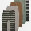 Stripe & Plain Green Leggings 5 Pack 1-1.5 years