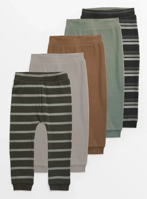 Stripe & Plain Green Leggings 5 Pack 1-1.5 years