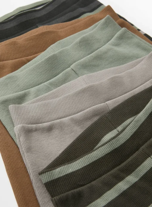 Stripe & Plain Green Leggings 5 Pack 1-1.5 years