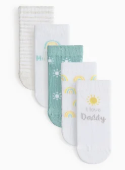Sunshine & Love Slogan Socks 5 Pack 12-24 months