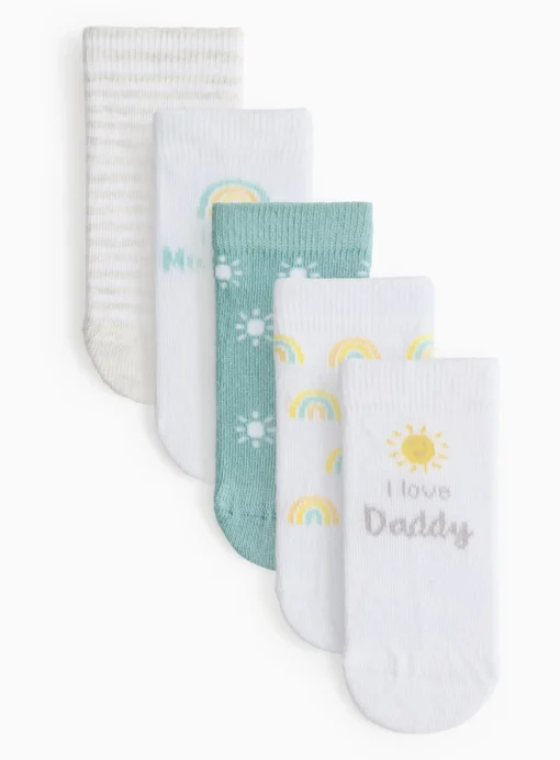 Sunshine & Love Slogan Socks 5 Pack 12-24 months