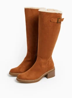 Tan Brown Faux Suede Heeled Knee High Boots 8