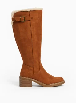 Tan Brown Faux Suede Heeled Knee High Boots 8