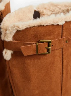 Tan Brown Faux Suede Heeled Knee High Boots 8