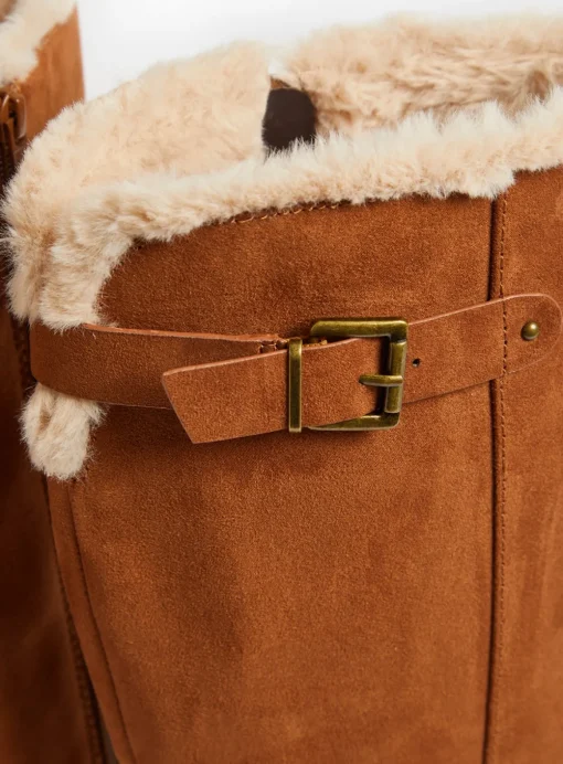 Tan Brown Faux Suede Heeled Knee High Boots 8