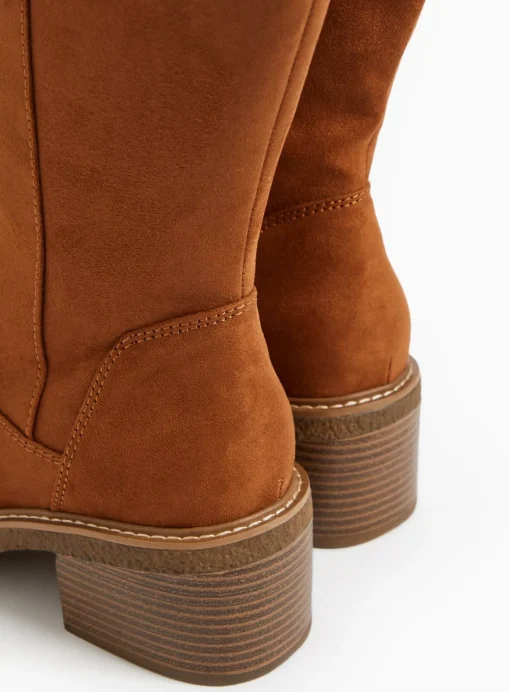 Tan Brown Faux Suede Heeled Knee High Boots 8