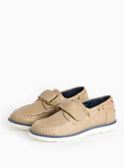 Tan Faux Leather Boat Shoes 4 Infant