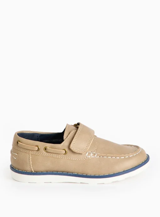 Tan Faux Leather Boat Shoes 4 Infant
