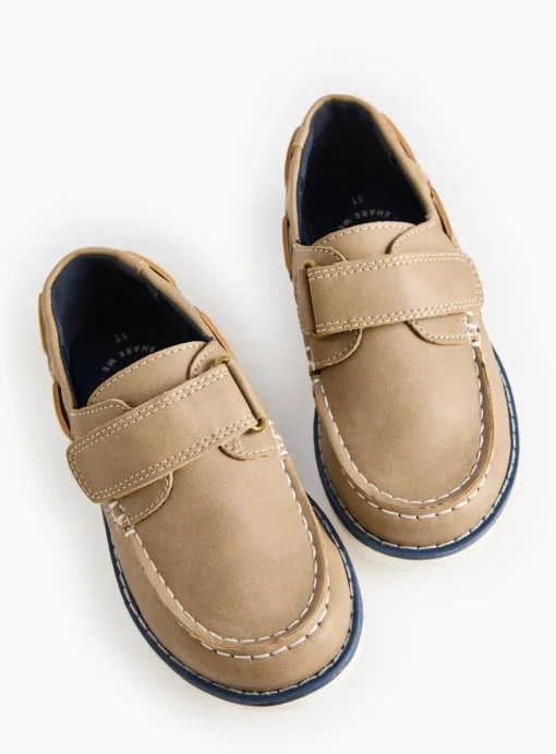 Tan Faux Leather Boat Shoes 4 Infant