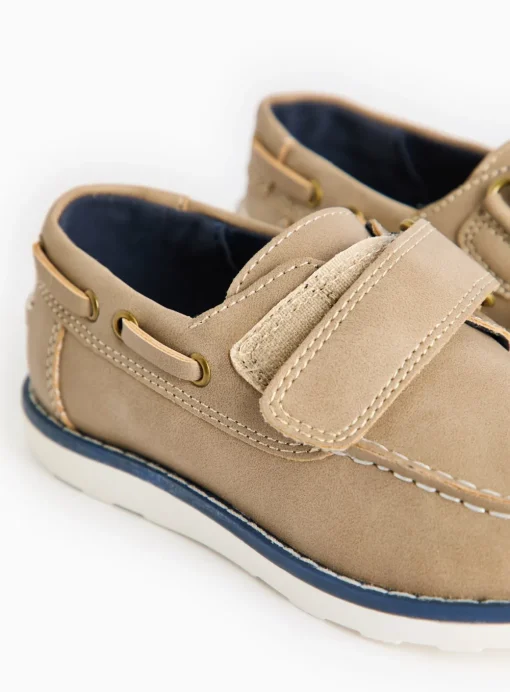 Tan Faux Leather Boat Shoes 4 Infant